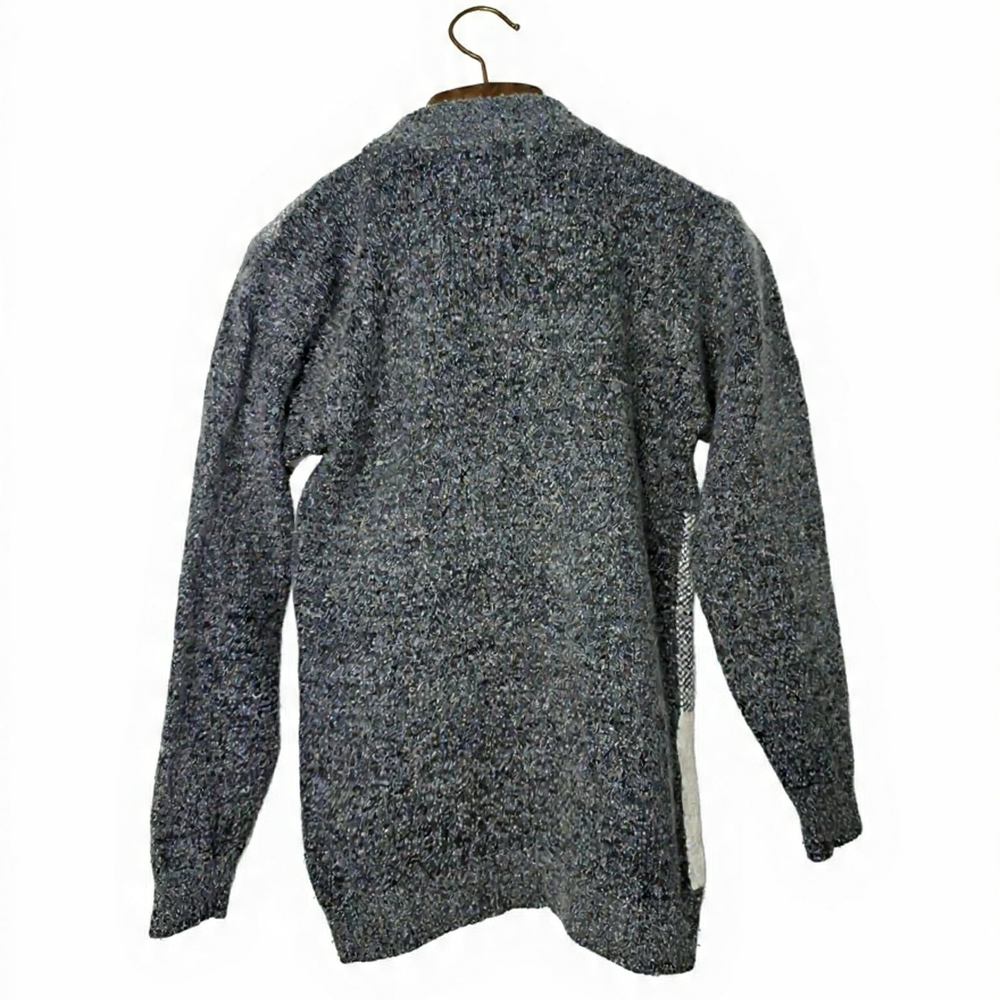 Elegant Patchwork Crew Neck Scandigirl Silk Angora Quiet Luxury Sweater - Picture 3 of 7